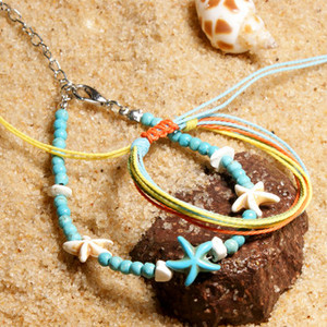 MOON GIRL Φυσική Πέτρα Αστερίας Boho Anklet βραχιόλια για γυναίκες Vintage String καλοκαιρινά βραχιόλια ποδιών Drop Shipping
