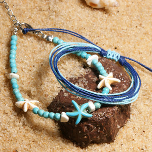 MOON GIRL Φυσική Πέτρα Αστερίας Boho Anklet βραχιόλια για γυναίκες Vintage String καλοκαιρινά βραχιόλια ποδιών Drop Shipping