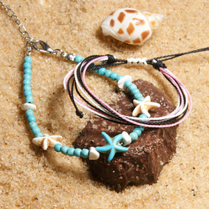 MOON GIRL Φυσική Πέτρα Αστερίας Boho Anklet βραχιόλια για γυναίκες Vintage String καλοκαιρινά βραχιόλια ποδιών Drop Shipping