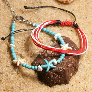 MOON GIRL Φυσική Πέτρα Αστερίας Boho Anklet βραχιόλια για γυναίκες Vintage String καλοκαιρινά βραχιόλια ποδιών Drop Shipping