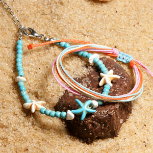 MOON GIRL Φυσική Πέτρα Αστερίας Boho Anklet βραχιόλια για γυναίκες Vintage String καλοκαιρινά βραχιόλια ποδιών Drop Shipping