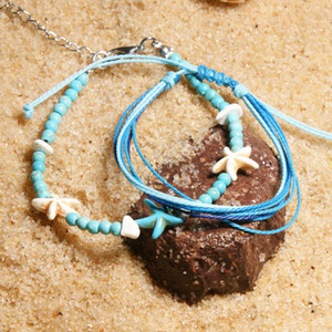 MOON GIRL Φυσική Πέτρα Αστερίας Boho Anklet βραχιόλια για γυναίκες Vintage String καλοκαιρινά βραχιόλια ποδιών Drop Shipping