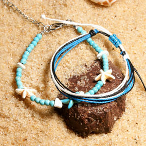 MOON GIRL Φυσική Πέτρα Αστερίας Boho Anklet βραχιόλια για γυναίκες Vintage String καλοκαιρινά βραχιόλια ποδιών Drop Shipping