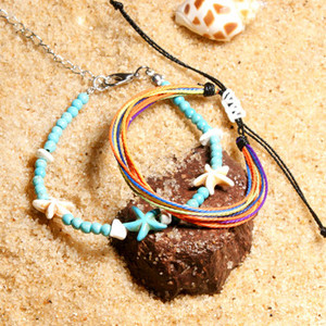 MOON GIRL Φυσική Πέτρα Αστερίας Boho Anklet βραχιόλια για γυναίκες Vintage String καλοκαιρινά βραχιόλια ποδιών Drop Shipping
