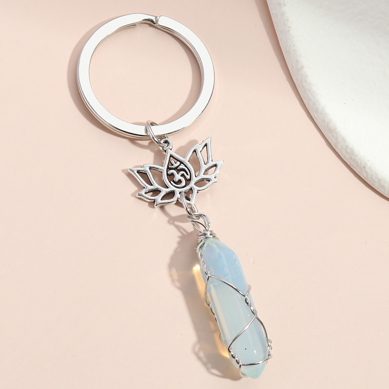 Breloc cu piatră de cuarț natural Steaua Soarelui Floare de Lotus Yoga Breloc Wrap Wrap Breloc de piatră pentru femei bărbați bijuterii lucrate manual DIY