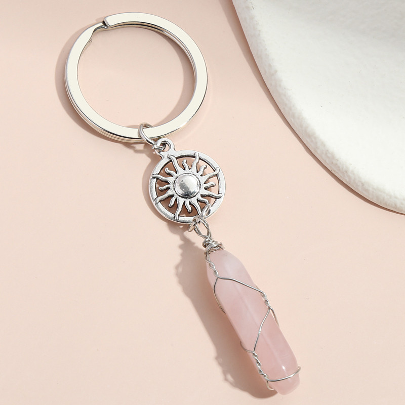 Breloc cu piatră de cuarț natural Steaua Soarelui Floare de Lotus Yoga Breloc Wrap Wrap Breloc de piatră pentru femei bărbați bijuterii lucrate manual DIY