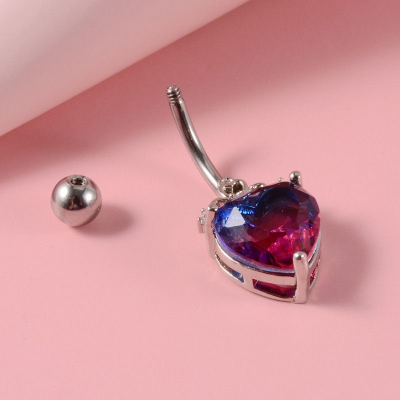 1 τεμ. από ανοξείδωτο ατσάλι Rainbow Zircon Heart αφαλός δαχτυλίδια με κοιλιακό κουμπάκι Piercing Symphony Gem Κοσμήματα για τρύπημα αφαλού