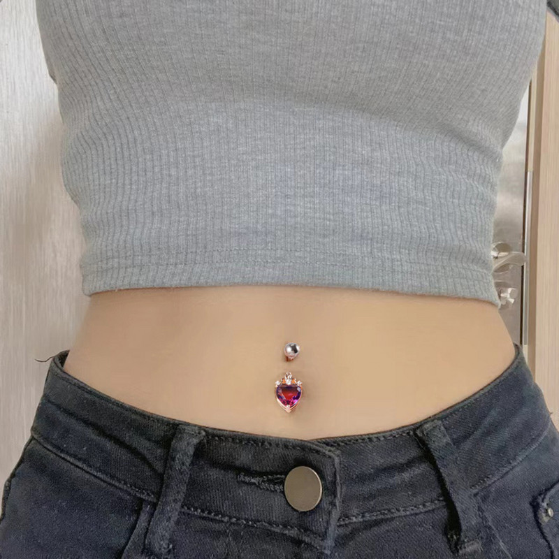 1 τεμ. από ανοξείδωτο ατσάλι Rainbow Zircon Heart αφαλός δαχτυλίδια με κοιλιακό κουμπάκι Piercing Symphony Gem Κοσμήματα για τρύπημα αφαλού