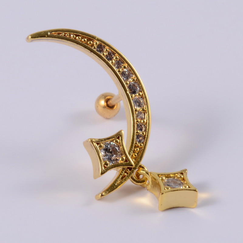 1 bucată 20 g lună cu stea care atârnă cartilajul urechii Tragus Stud Zircon Lobul urechii Stud Helix Cartilage Piercing Cercei Bijuterii pentru corp