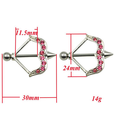 PAR Crystal Cupid Arrow Štitnik za bradavice Piercing Prsten za uteg za bradavice od kirurškog čelika Nakit za tijelo 14 g za lijepu djevojku