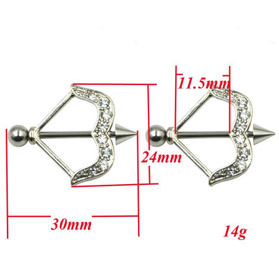 PAR Crystal Cupid Arrow Štitnik za bradavice Piercing Prsten za uteg za bradavice od kirurškog čelika Nakit za tijelo 14 g za lijepu djevojku