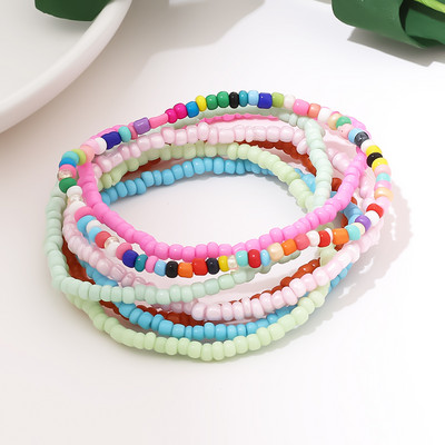 ZOSHI 7Pcs/Σετ Candy Color Beads Anklet βραχιόλι για Γυναικεία Πόδι Αστραγάλος Κοσμήματα Πολύχρωμα ελαστικά ποδαράκια με αλυσίδα Bohemian Jewelry