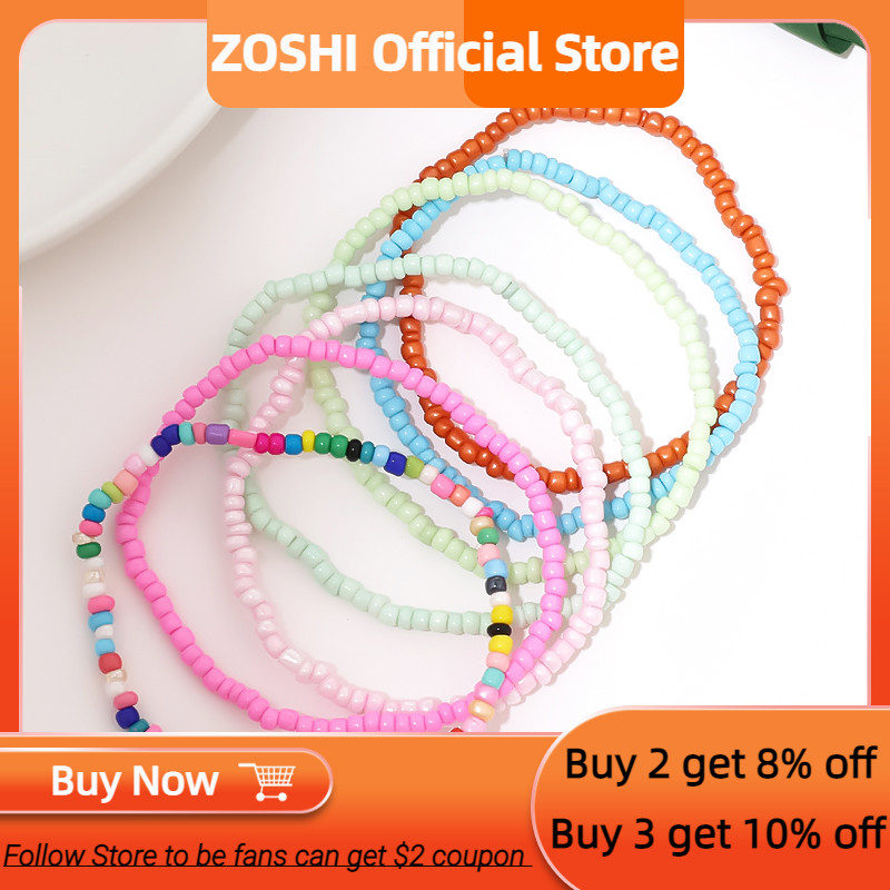 ZOSHI 7Pcs/Σετ Candy Color Beads Anklet βραχιόλι για Γυναικεία Πόδι Αστραγάλος Κοσμήματα Πολύχρωμα ελαστικά ποδαράκια με αλυσίδα Bohemian Jewelry
