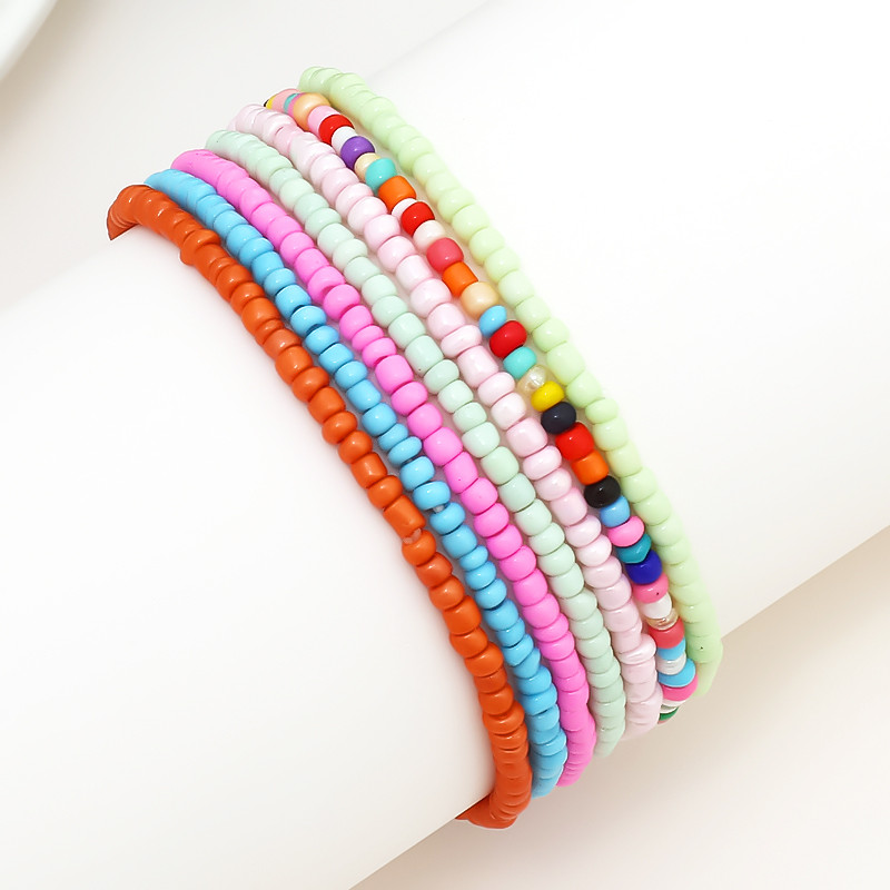 ZOSHI 7Pcs/Σετ Candy Color Beads Anklet βραχιόλι για Γυναικεία Πόδι Αστραγάλος Κοσμήματα Πολύχρωμα ελαστικά ποδαράκια με αλυσίδα Bohemian Jewelry