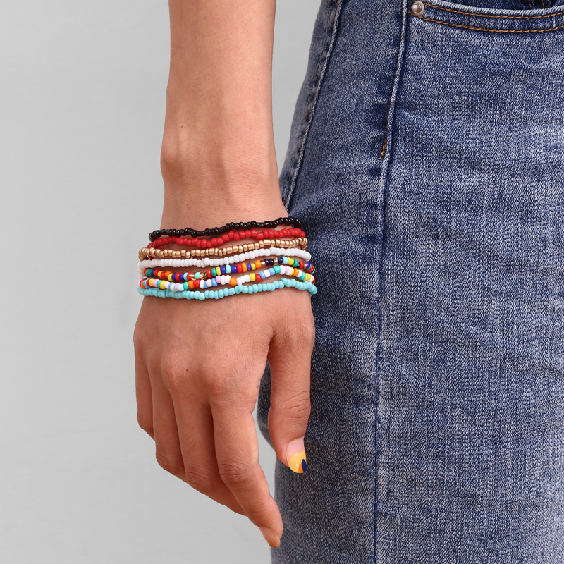 ZOSHI 7Pcs/Σετ Candy Color Beads Anklet βραχιόλι για Γυναικεία Πόδι Αστραγάλος Κοσμήματα Πολύχρωμα ελαστικά ποδαράκια με αλυσίδα Bohemian Jewelry