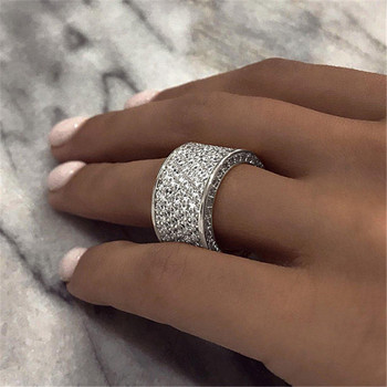 Huitan Luxury Wide Promise Rings για Γυναικείες Τραβήξτε πλακόστρωτα CZ Αφρώδη γαμήλια δαχτυλίδια Ασημί χρώμα/χρυσό χρώμα Μόδα κοσμήματα