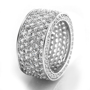 Huitan Луксозни широки обещаващи пръстени за жени Pull Paved CZ Искрящи сватбени ленти Пръстени Сребърен цвят/Златен цвят Модни бижута
