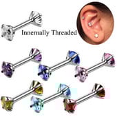16g 1Pc Zircon Ear Helix Tragus Cartilage Lip Ear Studs Intertally Thread Piercing Straight Bar Lip Belly Ring Piercing Jewelry