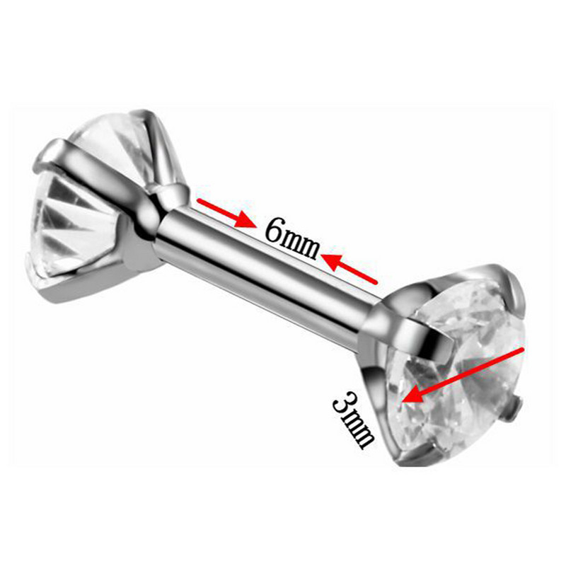 16g 1Pc Zircon Ear Helix Tragus Cartilage Lip Ear Studs Intertally Thread Piercing Straight Bar Lip Belly Ring Piercing Jewelry