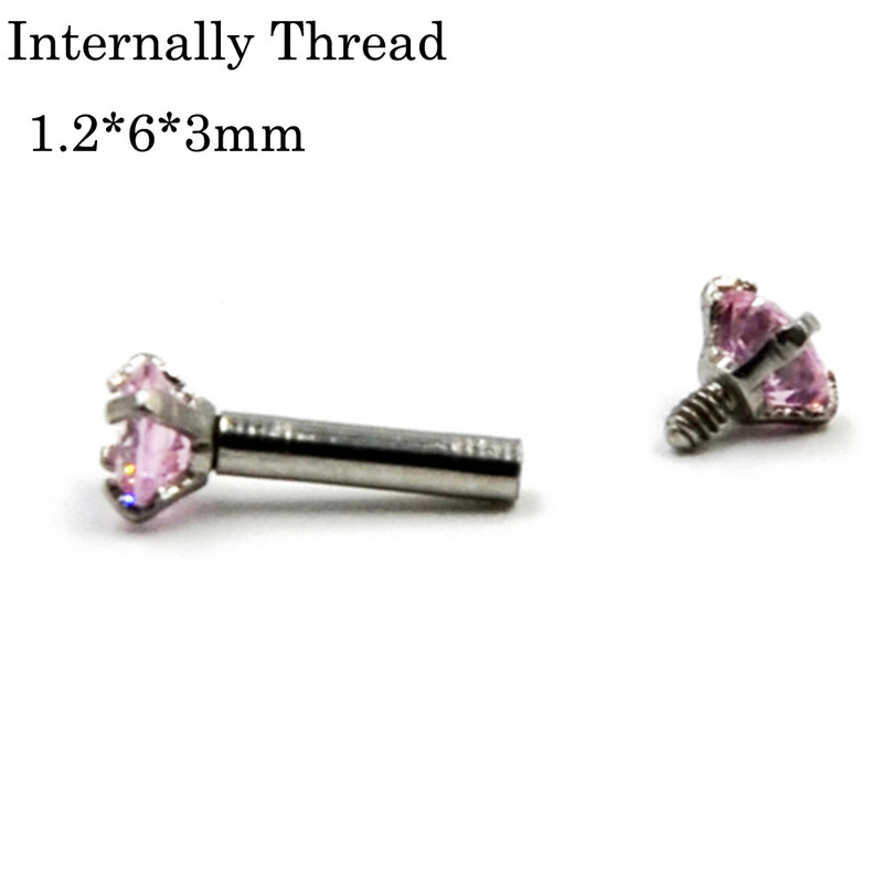 16g 1Pc Zircon Ear Helix Tragus Cartilage Lip Ear Studs Intertally Thread Piercing Straight Bar Lip Belly Ring Piercing Jewelry