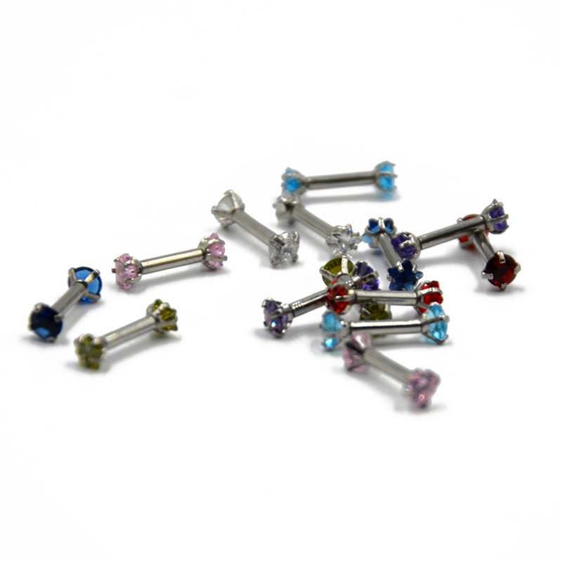 16g 1Pc Zircon Ear Helix Tragus Cartilage Lip Ear Studs Intertally Thread Piercing Straight Bar Lip Belly Ring Piercing Jewelry