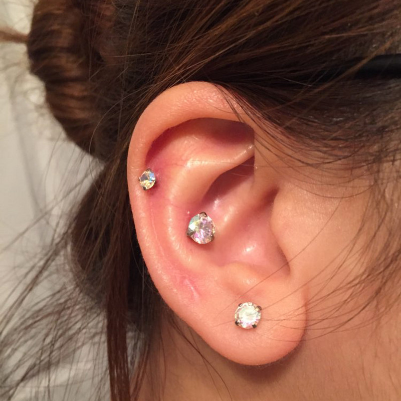 16g 1Pc Zircon Ear Helix Tragus Cartilage Lip Ear Studs Intertally Thread Piercing Straight Bar Lip Belly Ring Piercing Jewelry