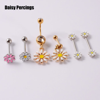 1 бр. 316l хирургическа стомана Daisy Tongue Balbell Stud Piercing Пръстен Пънк Пръстени за зърното на пъпа на езика Обеци за пиърсинг на пъпа