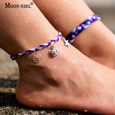 2 бр./лот Водоустойчиви глезени за жени Wave Turtle Morska Starfish Beach Barefoot Модерна гривна на веригата за крака Boho бижута за крака
