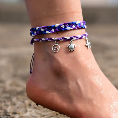 2 τεμάχια/Παρτίδα αδιάβροχα ποδαράκια για γυναίκες Wave Turtle Starfish Beach Barefoot Trendy βραχιόλι στο πόδι Boho Foot Jewelry