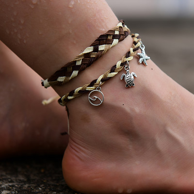 2 τεμάχια/Παρτίδα αδιάβροχα ποδαράκια για γυναίκες Wave Turtle Starfish Beach Barefoot Trendy βραχιόλι στο πόδι Boho Foot Jewelry