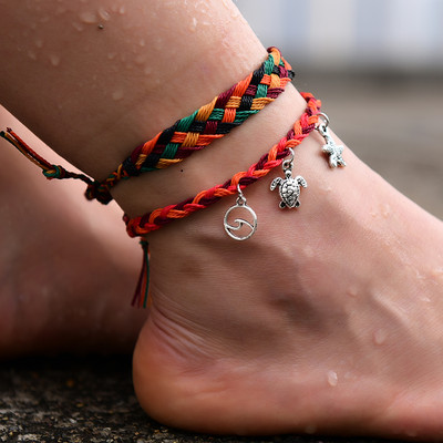 2 τεμάχια/Παρτίδα αδιάβροχα ποδαράκια για γυναίκες Wave Turtle Starfish Beach Barefoot Trendy βραχιόλι στο πόδι Boho Foot Jewelry