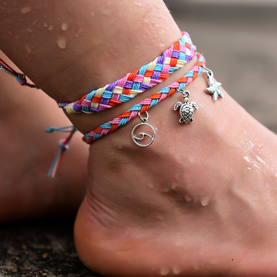 2 τεμάχια/Παρτίδα αδιάβροχα ποδαράκια για γυναίκες Wave Turtle Starfish Beach Barefoot Trendy βραχιόλι στο πόδι Boho Foot Jewelry