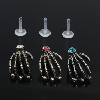 16g 1Pc CZ Gem Skull Hand Bioplast Гъвкава Labret Monore Lip Ring Ear Stud Tragus хрущял Helix Обеца Пиърсинг Бижута