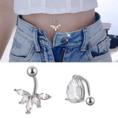 1 τεμ. Αντεστραμμένη μπάρα CZ 14G Δαχτυλίδια με κοιλιακό κουμπιά Big Drop Zircon Leaf Dangling Danging Hon Ring Surgical Steel Belly Oreja Piercing Jewelry