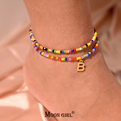 Bohemian Initial Anklet για Γυναικείες Καλοκαιρινές σπόροι από ανοξείδωτο ατσάλι Γράμμα ποδιών Αλυσίδα ποδιών Fashion Beach Jewelry MOON GIRL Design