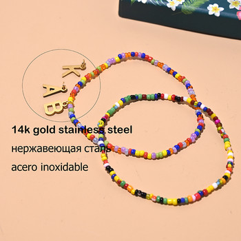 Бохемски начален глезен за жени Summer Seedbeads Неръждаема стомана Буква за крака Верига за крака Модни плажни бижута MOON GIRL Design