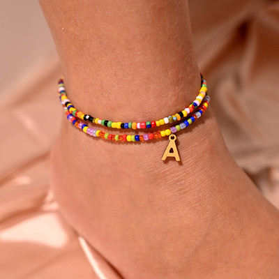 Bohemian Initial Anklet για Γυναικείες Καλοκαιρινές σπόροι από ανοξείδωτο ατσάλι Γράμμα ποδιών Αλυσίδα ποδιών Fashion Beach Jewelry MOON GIRL Design