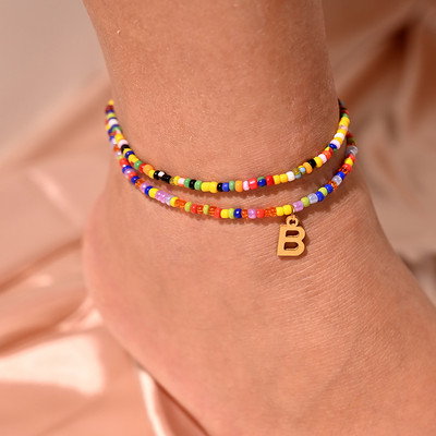 Bohemian Initial Anklet για Γυναικείες Καλοκαιρινές σπόροι από ανοξείδωτο ατσάλι Γράμμα ποδιών Αλυσίδα ποδιών Fashion Beach Jewelry MOON GIRL Design