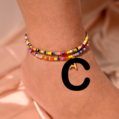 Bohemian Initial Anklet για Γυναικείες Καλοκαιρινές σπόροι από ανοξείδωτο ατσάλι Γράμμα ποδιών Αλυσίδα ποδιών Fashion Beach Jewelry MOON GIRL Design