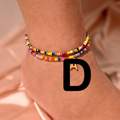 Bohemian Initial Anklet για Γυναικείες Καλοκαιρινές σπόροι από ανοξείδωτο ατσάλι Γράμμα ποδιών Αλυσίδα ποδιών Fashion Beach Jewelry MOON GIRL Design