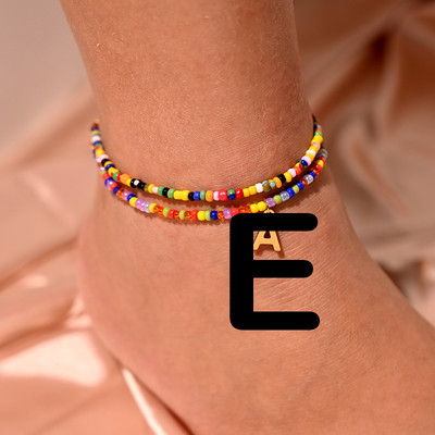 Bohemian Initial Anklet για Γυναικείες Καλοκαιρινές σπόροι από ανοξείδωτο ατσάλι Γράμμα ποδιών Αλυσίδα ποδιών Fashion Beach Jewelry MOON GIRL Design