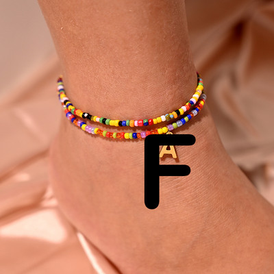 Bohemian Initial Anklet για Γυναικείες Καλοκαιρινές σπόροι από ανοξείδωτο ατσάλι Γράμμα ποδιών Αλυσίδα ποδιών Fashion Beach Jewelry MOON GIRL Design