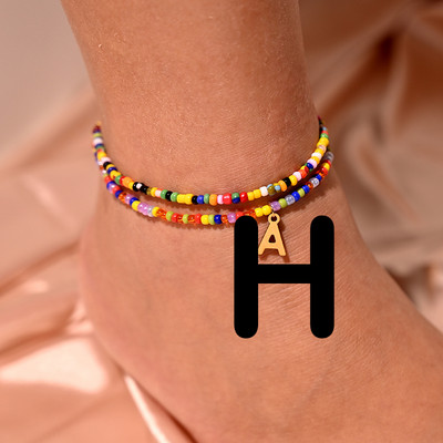 Bohemian Initial Anklet για Γυναικείες Καλοκαιρινές σπόροι από ανοξείδωτο ατσάλι Γράμμα ποδιών Αλυσίδα ποδιών Fashion Beach Jewelry MOON GIRL Design