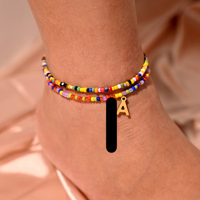 Bohemian Initial Anklet για Γυναικείες Καλοκαιρινές σπόροι από ανοξείδωτο ατσάλι Γράμμα ποδιών Αλυσίδα ποδιών Fashion Beach Jewelry MOON GIRL Design