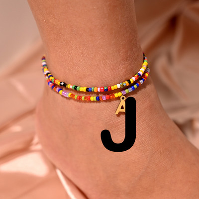 Bohemian Initial Anklet για Γυναικείες Καλοκαιρινές σπόροι από ανοξείδωτο ατσάλι Γράμμα ποδιών Αλυσίδα ποδιών Fashion Beach Jewelry MOON GIRL Design