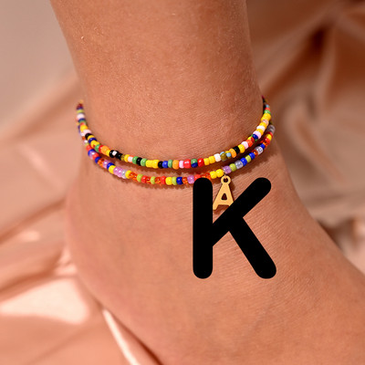Bohemian Initial Anklet για Γυναικείες Καλοκαιρινές σπόροι από ανοξείδωτο ατσάλι Γράμμα ποδιών Αλυσίδα ποδιών Fashion Beach Jewelry MOON GIRL Design