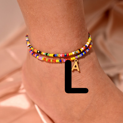Bohemian Initial Anklet για Γυναικείες Καλοκαιρινές σπόροι από ανοξείδωτο ατσάλι Γράμμα ποδιών Αλυσίδα ποδιών Fashion Beach Jewelry MOON GIRL Design