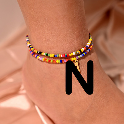 Bohemian Initial Anklet για Γυναικείες Καλοκαιρινές σπόροι από ανοξείδωτο ατσάλι Γράμμα ποδιών Αλυσίδα ποδιών Fashion Beach Jewelry MOON GIRL Design