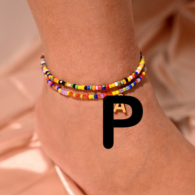 Bohemian Initial Anklet για Γυναικείες Καλοκαιρινές σπόροι από ανοξείδωτο ατσάλι Γράμμα ποδιών Αλυσίδα ποδιών Fashion Beach Jewelry MOON GIRL Design