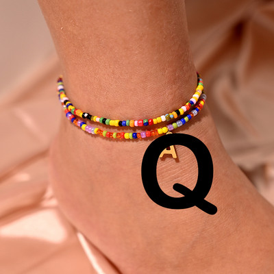 Bohemian Initial Anklet για Γυναικείες Καλοκαιρινές σπόροι από ανοξείδωτο ατσάλι Γράμμα ποδιών Αλυσίδα ποδιών Fashion Beach Jewelry MOON GIRL Design